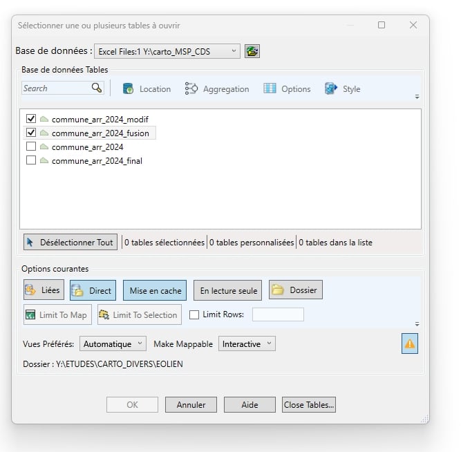 MapInfo Snowflake nouveau connecteur DBMS ou ODBC